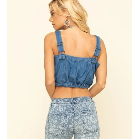 FREE PEOPLE Palm Desert denim crop top We The Free - Womens size XS - Picture 5 of 10